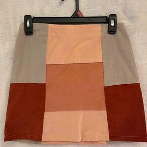 Le Lis Patchwork Mini Skirt in Pink and Orange